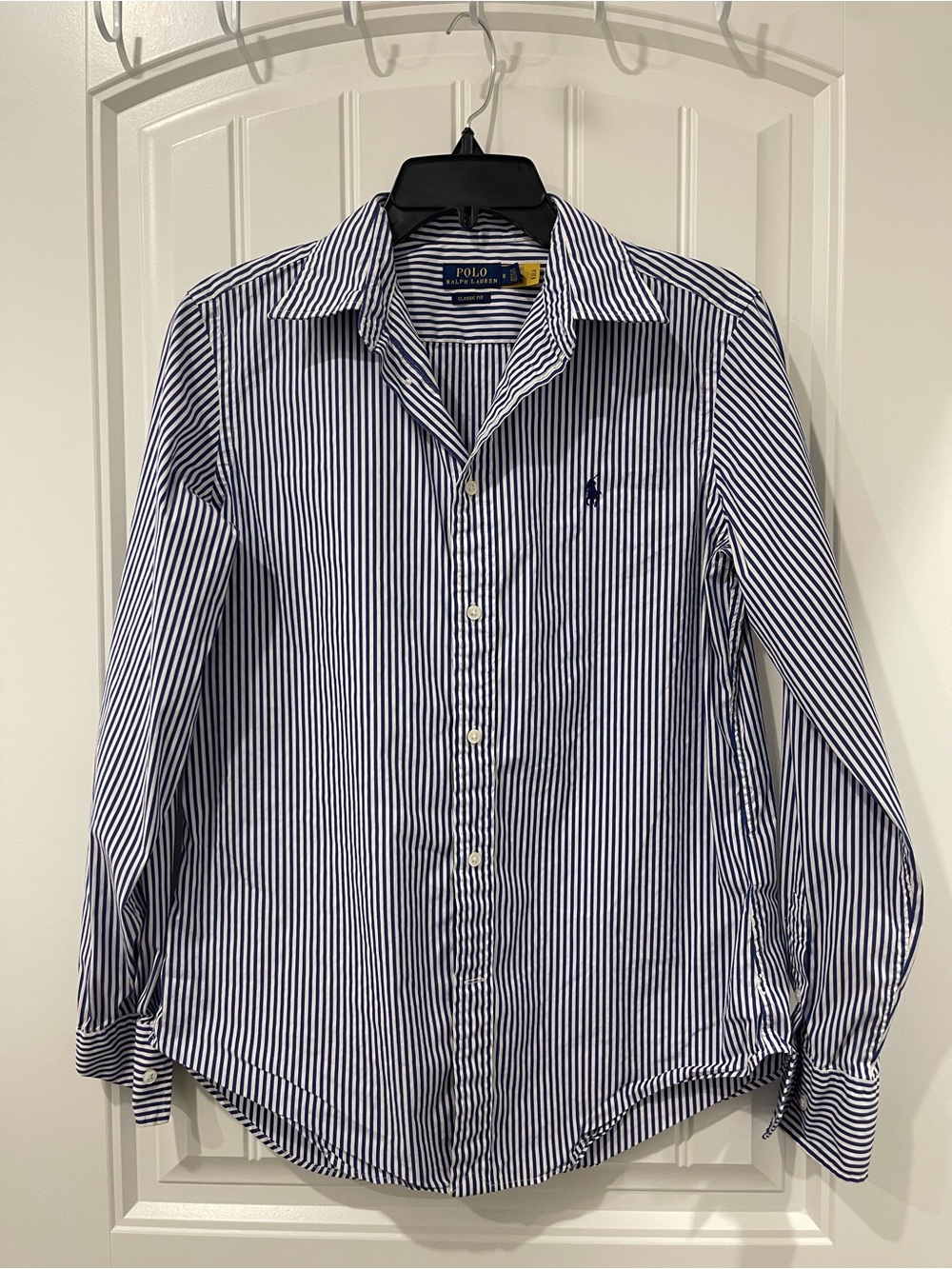 Ralph Lauren Boy’s Navy and White Striped Button-Up Shirt | Size 8